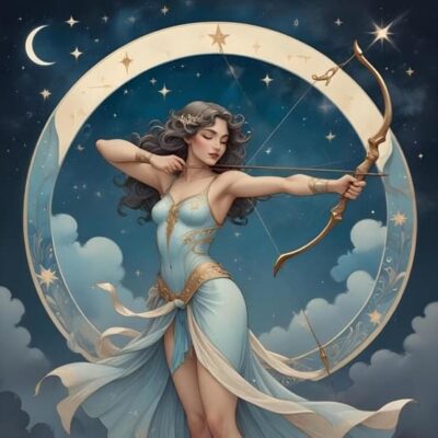 Golden archer drawing a bow across the galaxy, symbolizing Sagittarius’s passion, adventure, and radiant optimism.