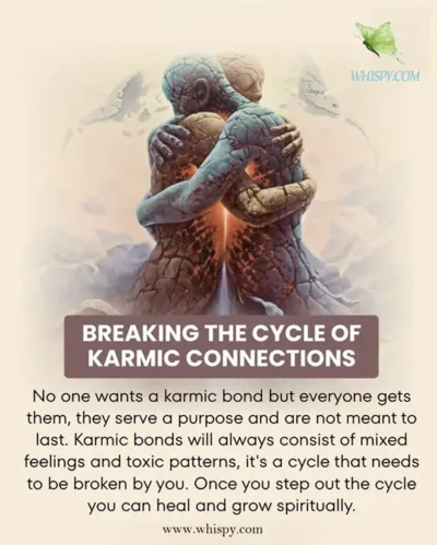 Two human figures embracing while their cracked forms merge with glowing light, symbolizing healing and breaking karmic cycles.