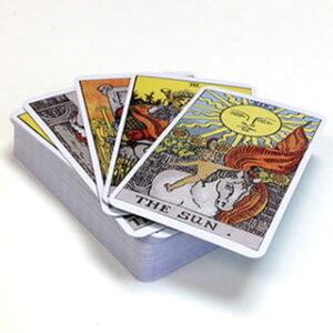 Colorful tarot deck used in an online psychic tarot reading