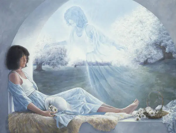 Dreamlike image illustrating an out-of-body experience during sleep or altered consciousness