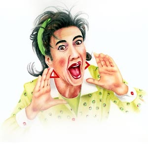 Illustration of an excited woman calling out for psychics and astrologers to join Whispy Psychic Advice for work at home psychic jobs and spiritual advisor opportunities
