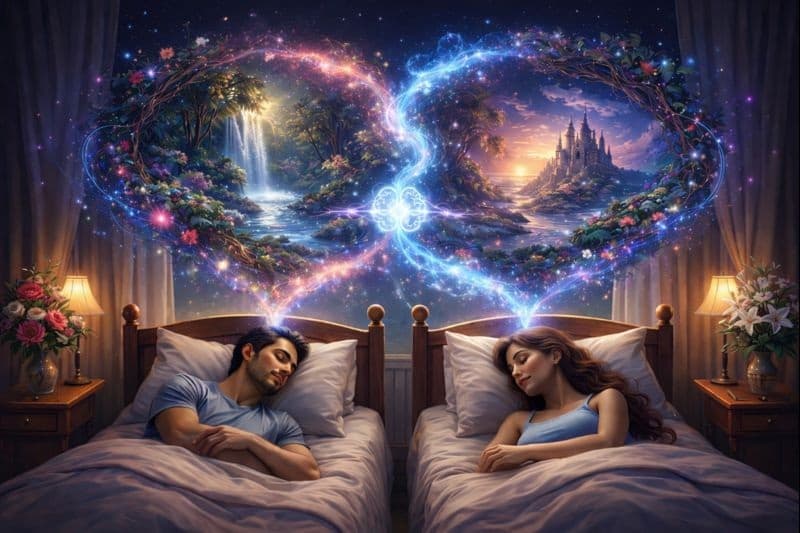 Shared dreaming and mutual dreams between a sleeping couple connected through a shared dreamscape