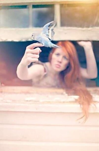 Woman releasing a bird through a window, symbolizing spiritual freedom and inner release