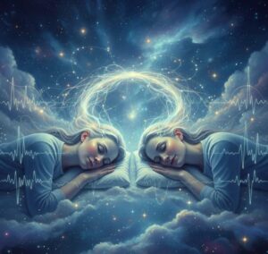 Telepathic shared dreaming showing psychic connection between two minds during sleep