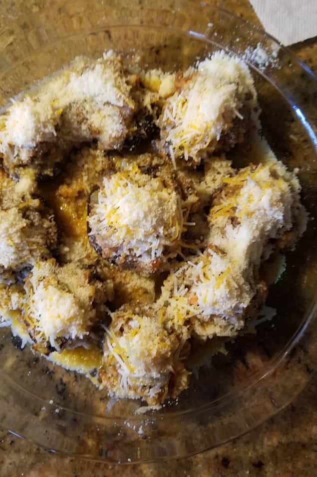 top with more Parmesan and shredded Swiss