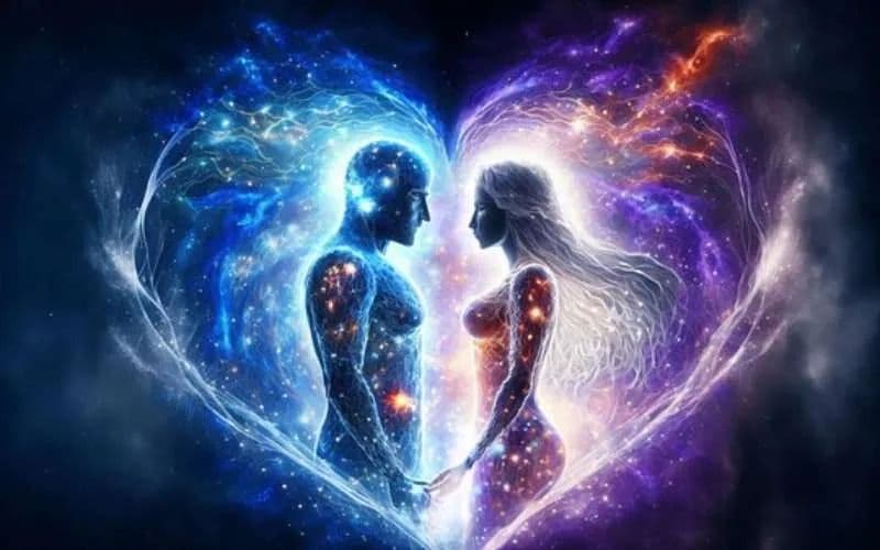 Twin flames and twin rays merging in cosmic light and divine love energy